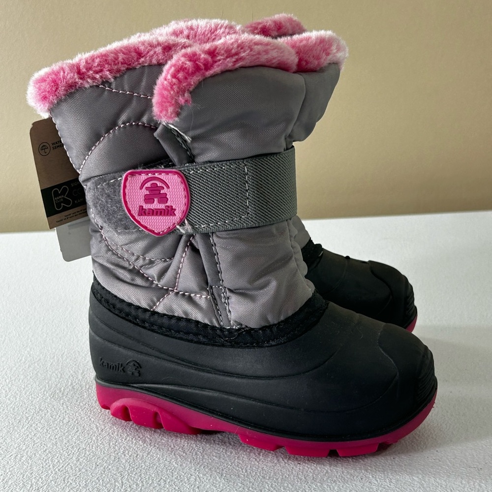 Kamik Snow Boots Toddler Girl Size 8 Snowbug5 Waterproof Lined Pink Gray NEW